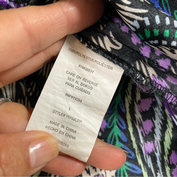 Chime Paisley Button Down Blouse Top Short Sleeve Sharkbite Hem LG Peaco… - Picture 2 of 11